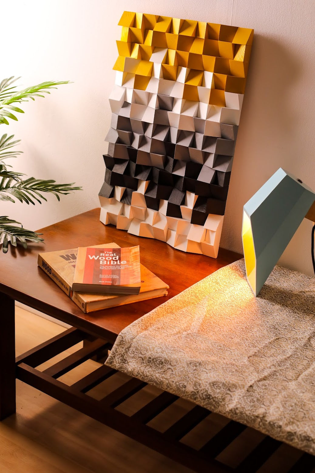 Yellow & Gray Rectangular Mosaic Wooden Wall Art