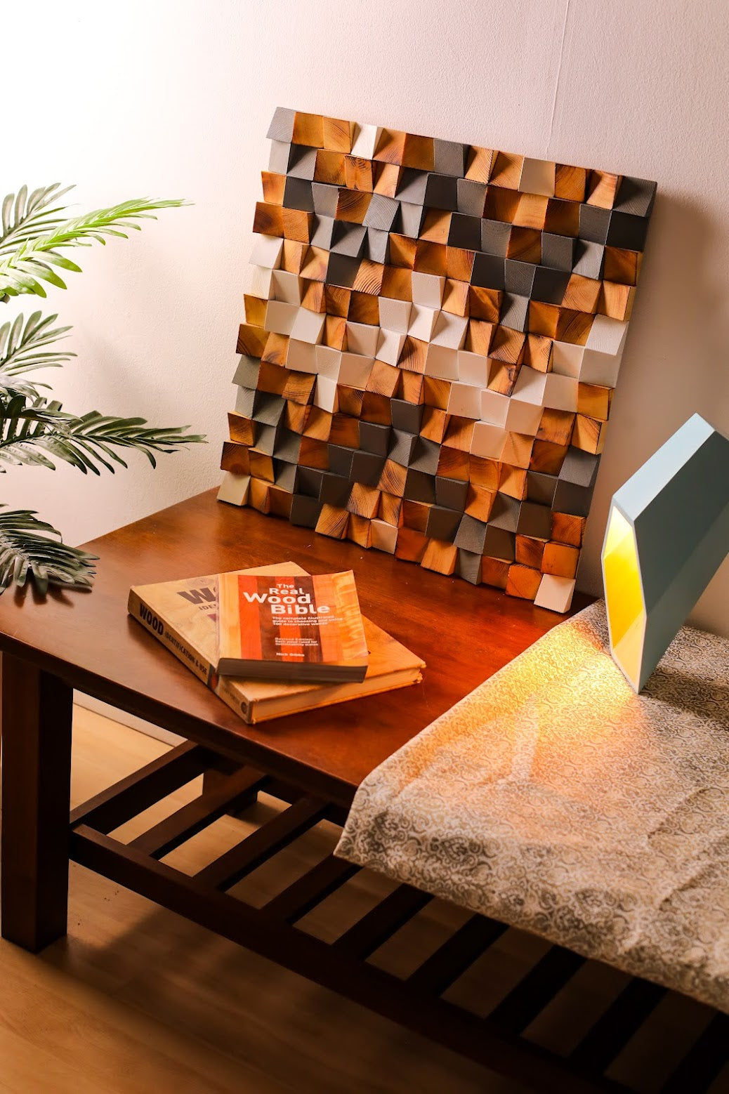 White & Gray Minimalist Mosaic Wooden Wall Art