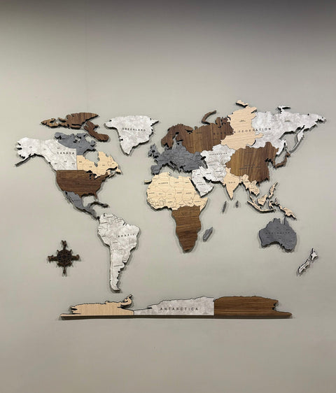 Wooden World Map For Wall 200 cms wide