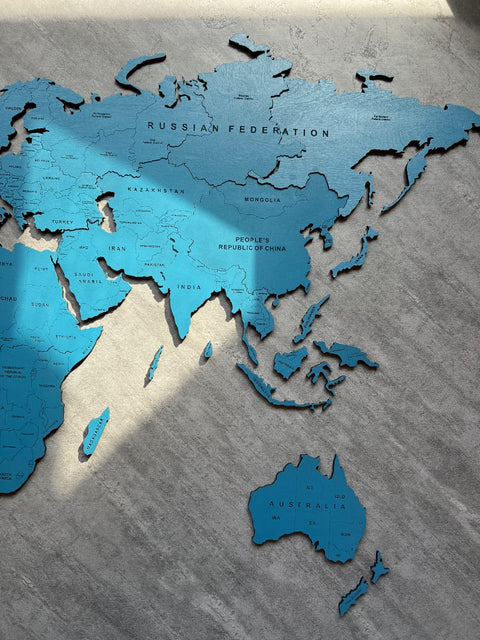 Monochrome Blue World Map - 120 cms wide