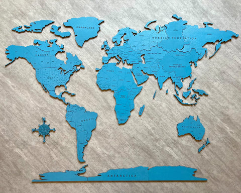 Monochrome Blue World Map - 120 cms wide