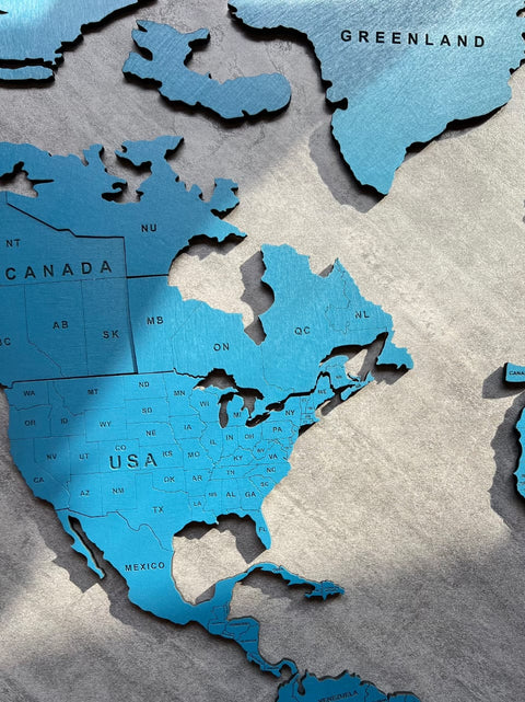 Monochrome Blue World Map - 120 cms wide
