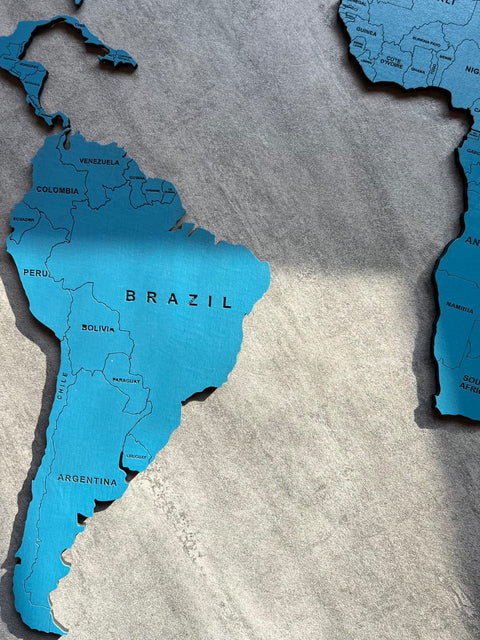Monochrome Blue World Map - 120 cms wide