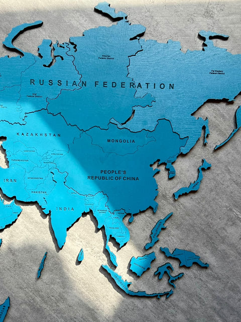 Monochrome Blue World Map - 120 cms wide