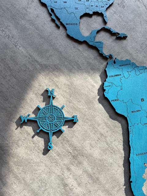 Monochrome Blue World Map - 120 cms wide