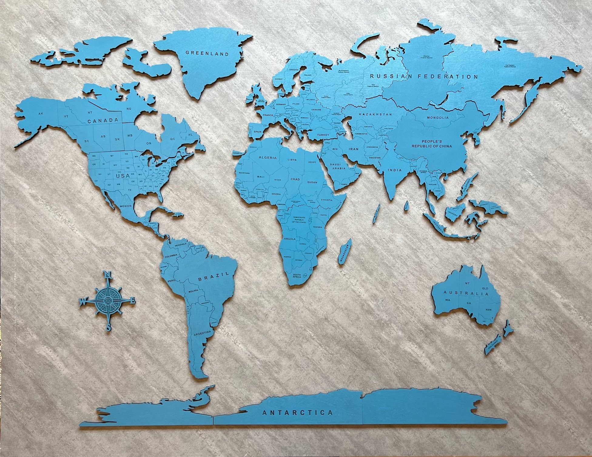 Monochrome World Map - Multiple Sizes