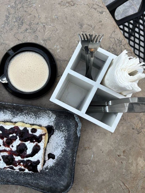 Marble-Textured Wooden Cutlery Holder – Elegant Dining Essential