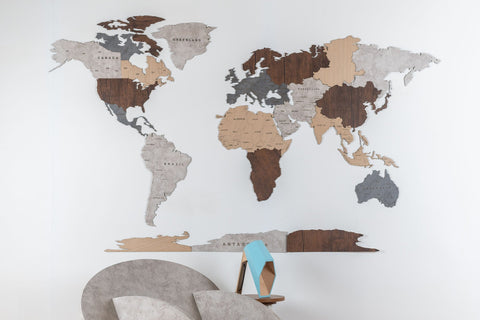 Wooden World Map For Wall 200 cms wide