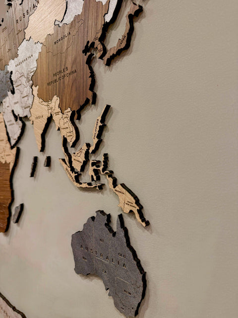 Wooden World Map For Wall 200 cms wide