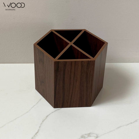 Hexagon Wooden Pen Holder