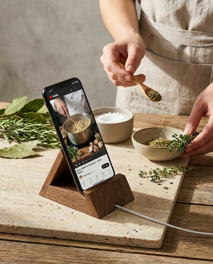 Handcrafted Wooden Mobile Holder – Sleek and Functional