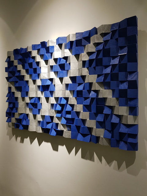 Blue And Grey Sound Diffuser by Woodeometry