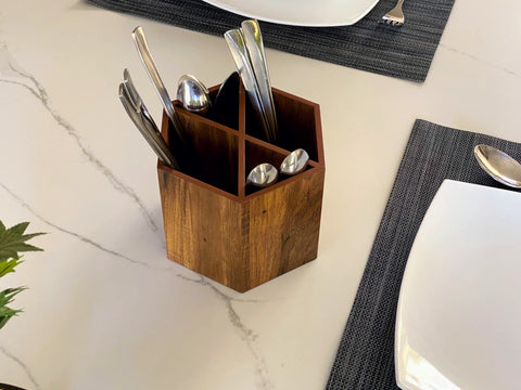 Hexagon Wooden Cutlery Holder