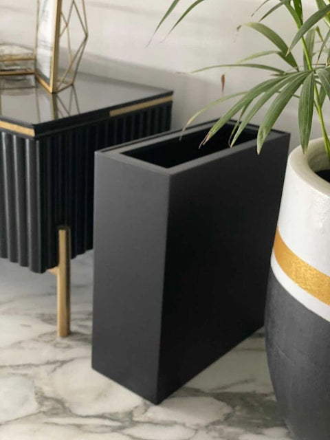 Oblong-Black-Trash-Bin