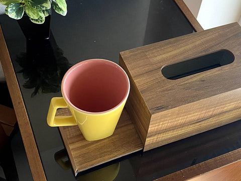 Wooden Office Set of Tray, Trash Bin & Tissue Box