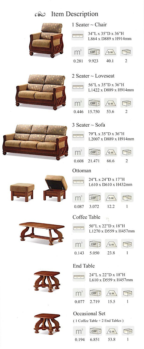 Munich Wooden Sofa Set Warm Comfort in Cream, Rust & Ecru 506