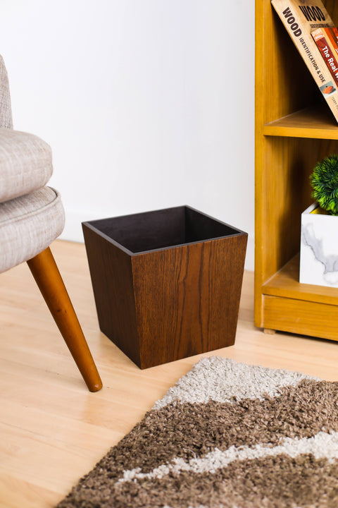 Minimalist Brown Oak Trash Bin