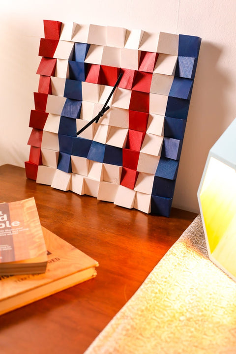 Red & Blue Wooden Wall Clock