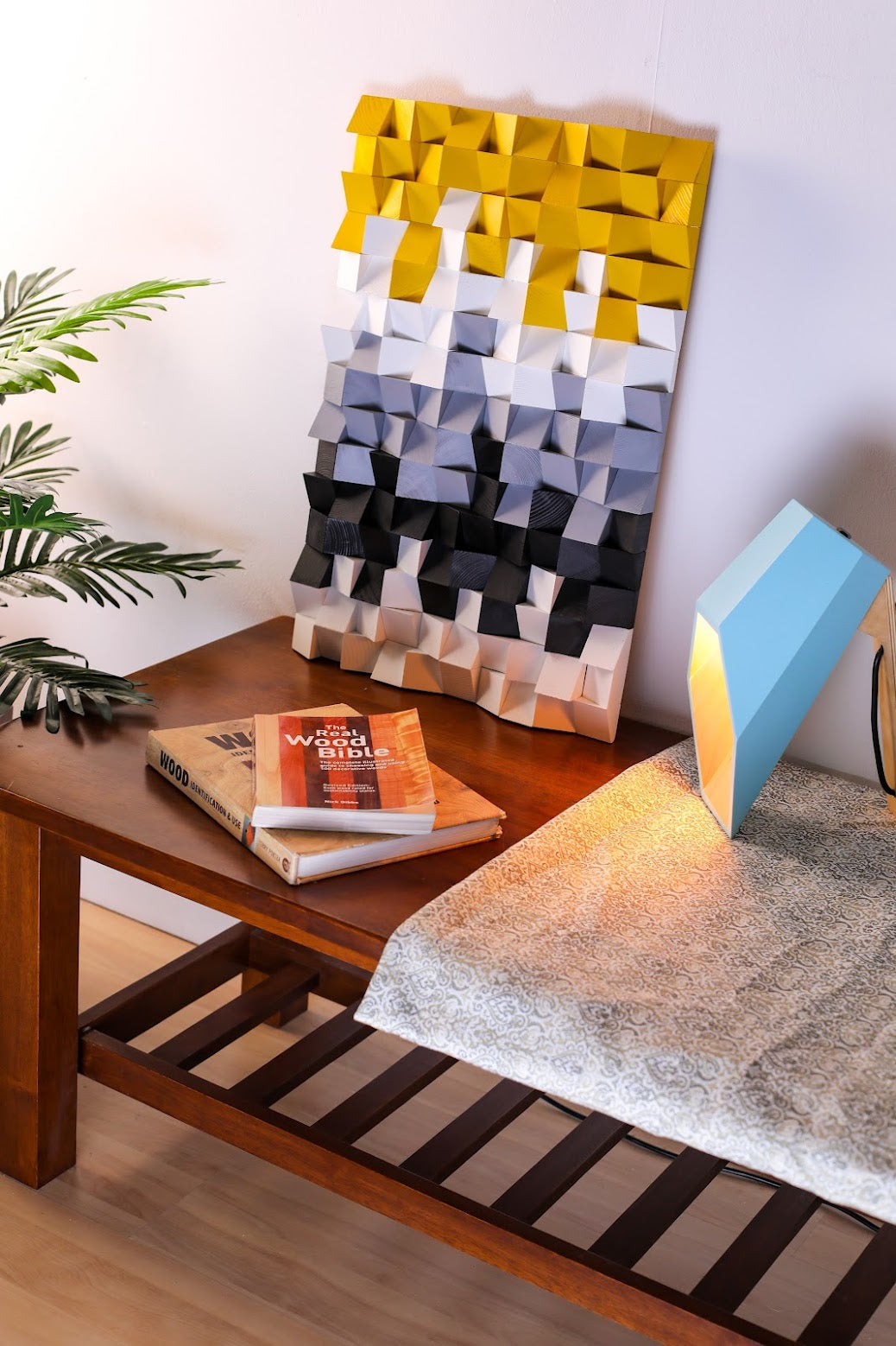 Yellow & Gray Rectangular Mosaic Wooden Wall Art