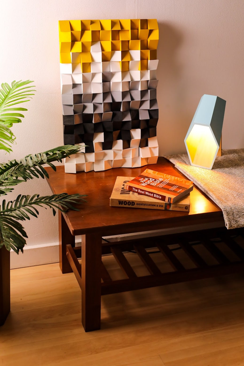 Yellow & Gray Rectangular Mosaic Wooden Wall Art