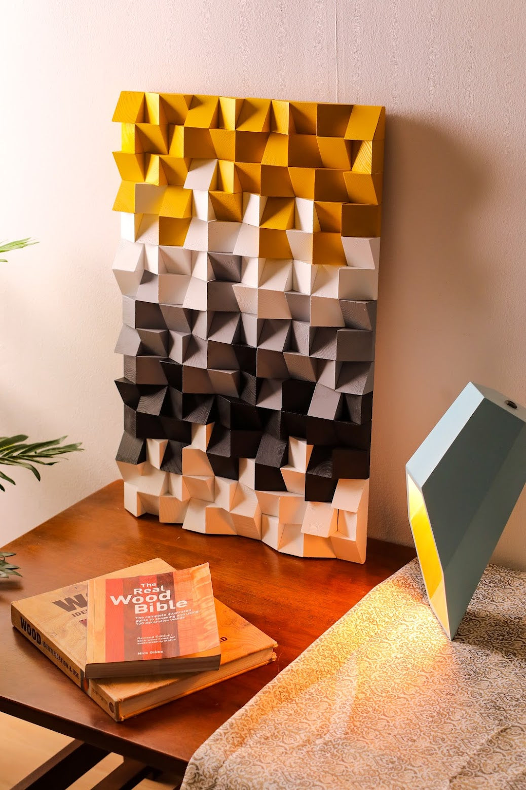 Yellow & Gray Rectangular Mosaic Wooden Wall Art