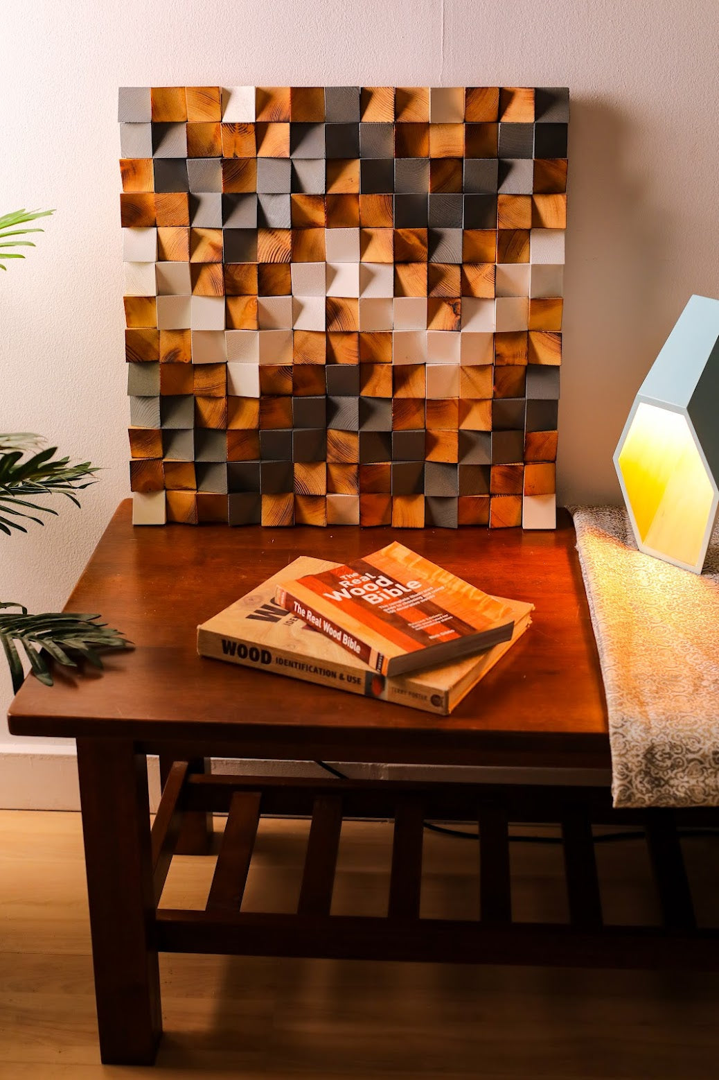 White & Gray Minimalist Mosaic Wooden Wall Art