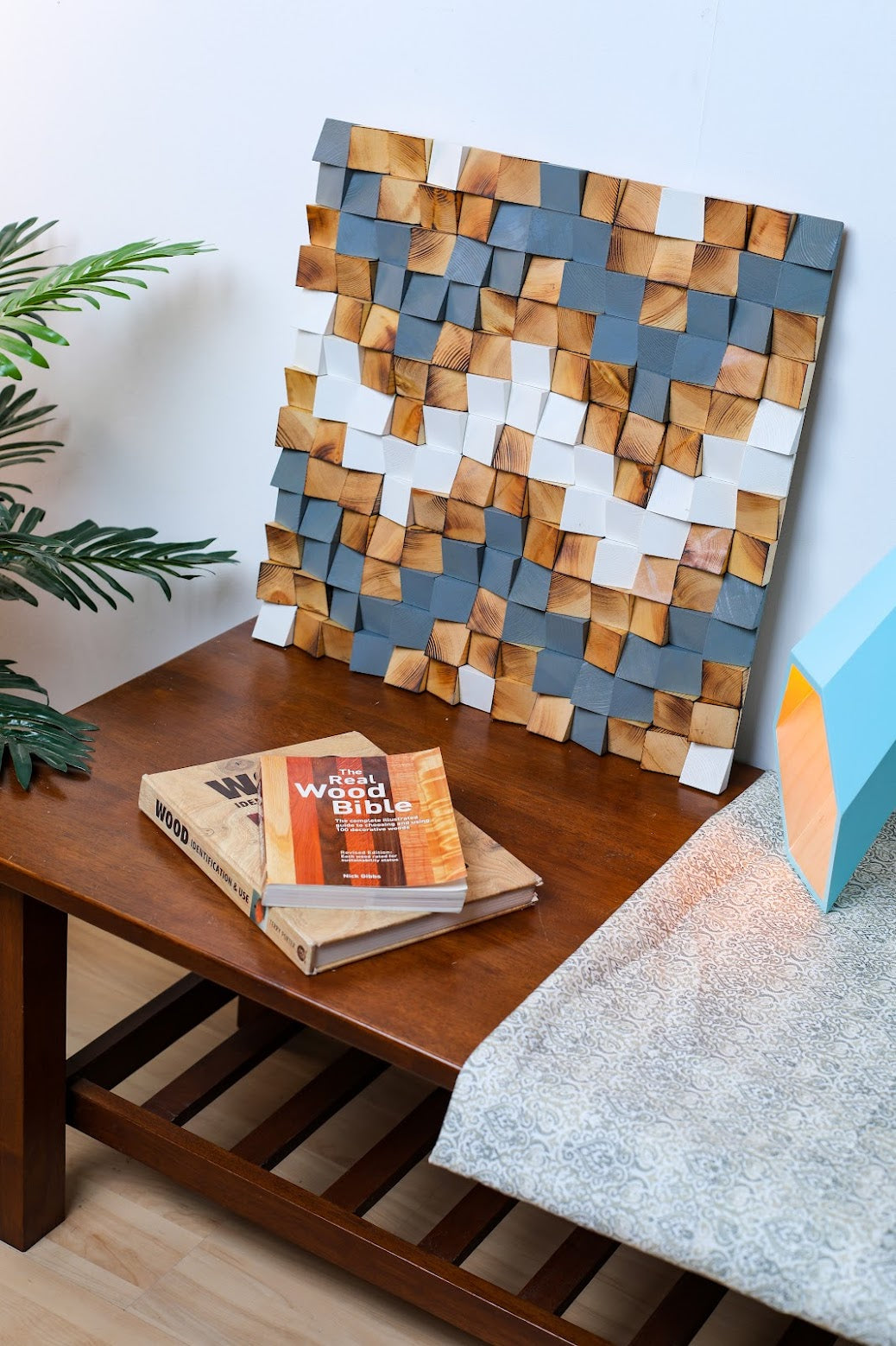 White & Gray Minimalist Mosaic Wooden Wall Art