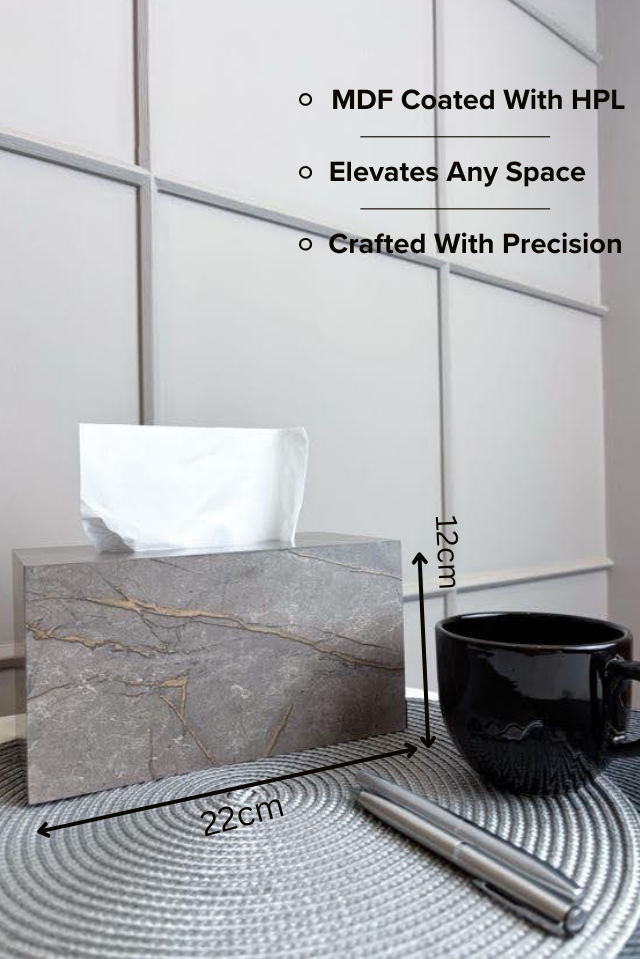 Marble-Textured Wooden Tissue Box – Elegant and Functional Décor