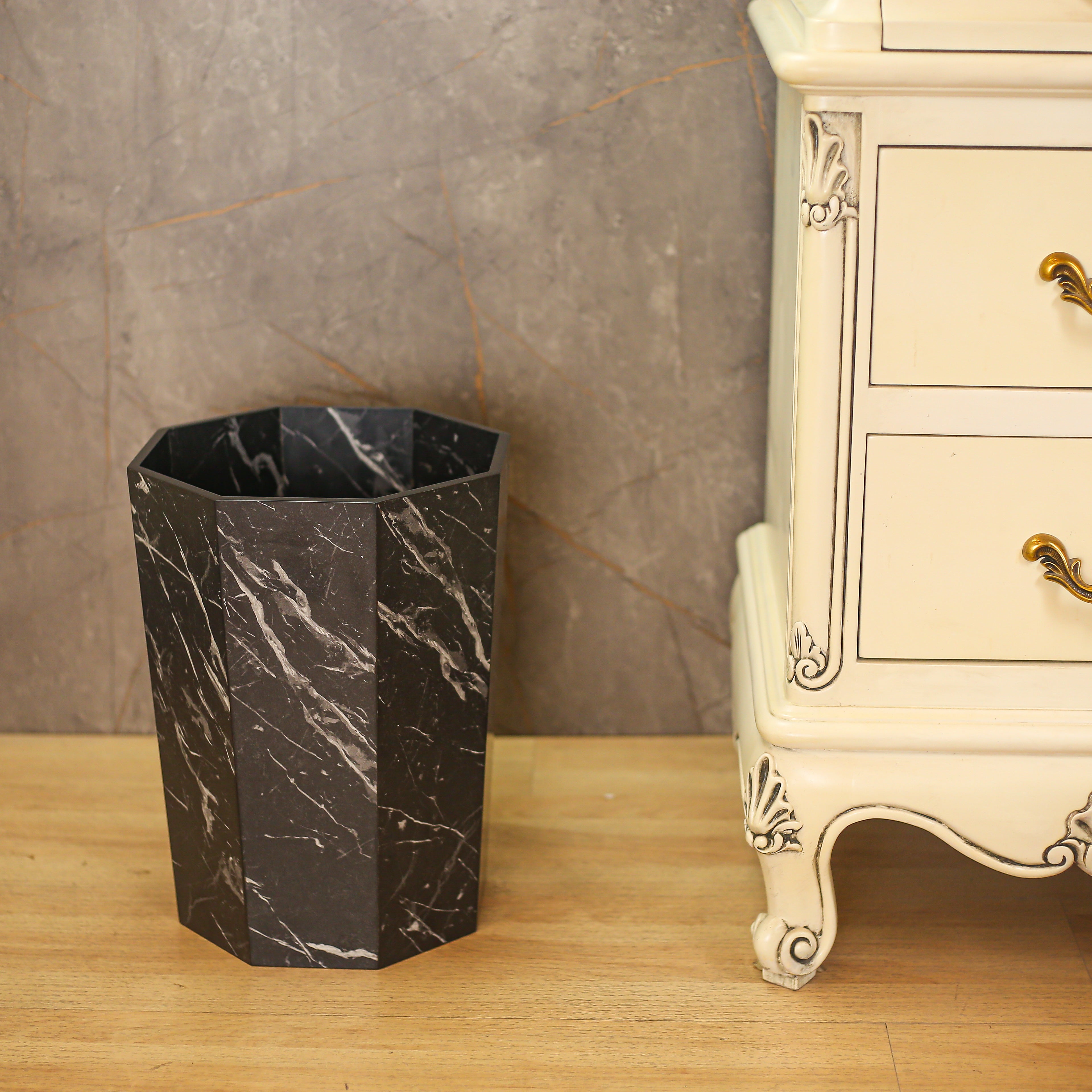 Classy Marble Texture Octagon Trash Bins