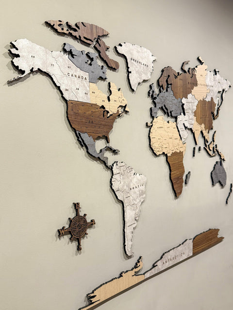 Wooden World Map Wall Art 120 cms wide