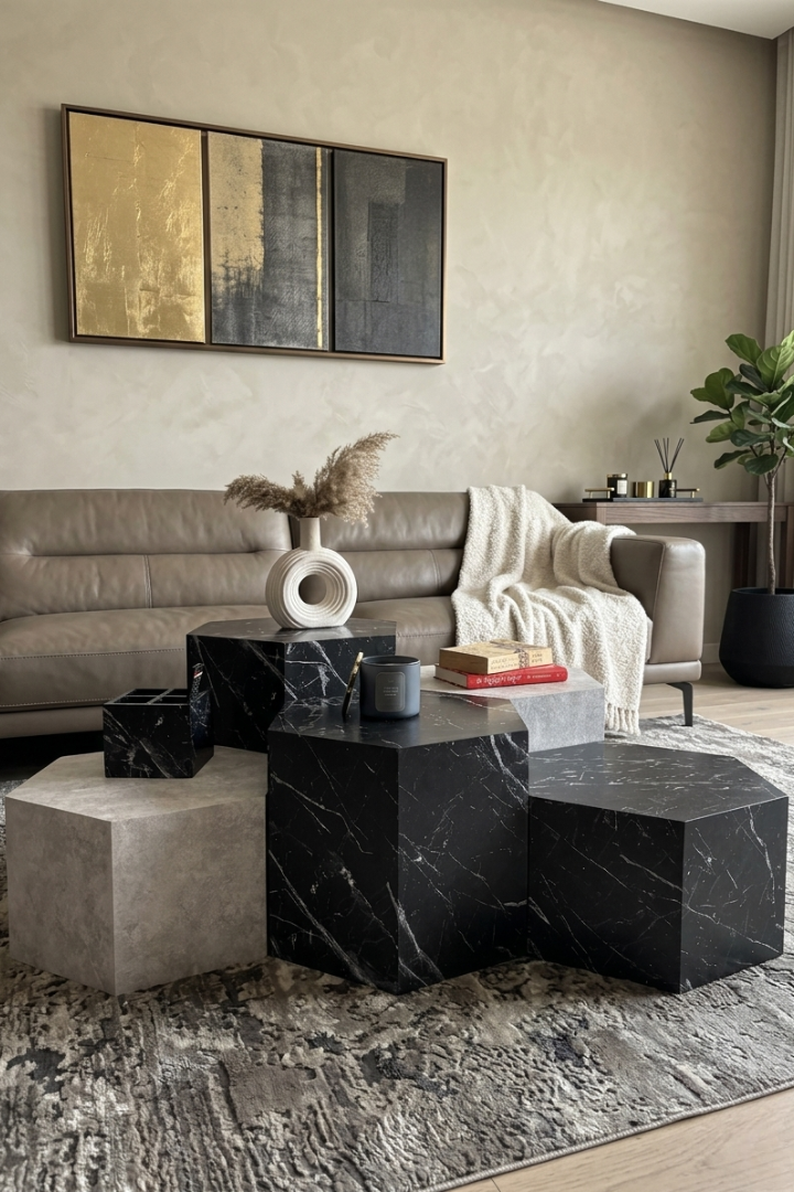 Set of 5 Hexagon tables Black x Gray