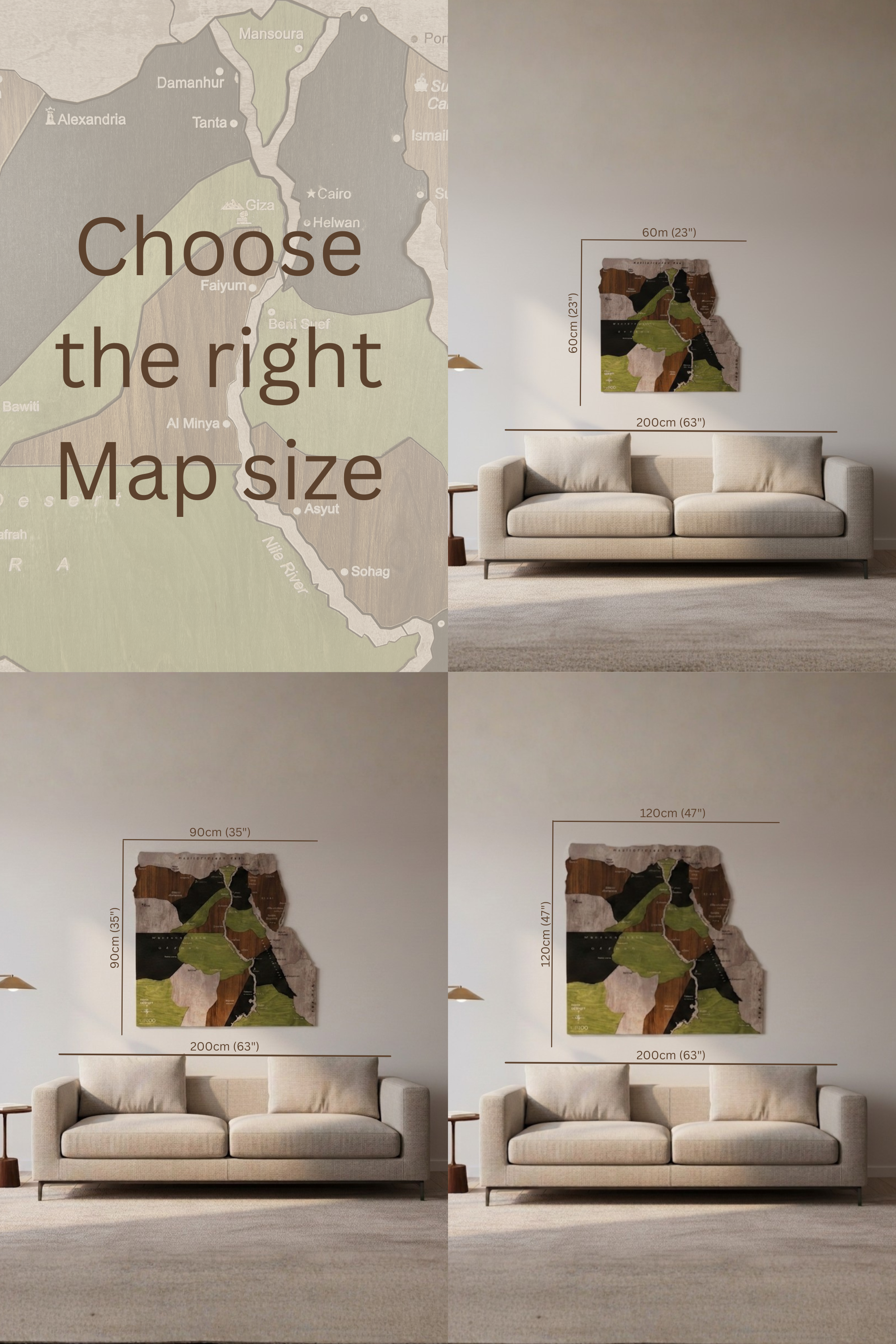 Wooden Egypt Map - Multiple Sizes