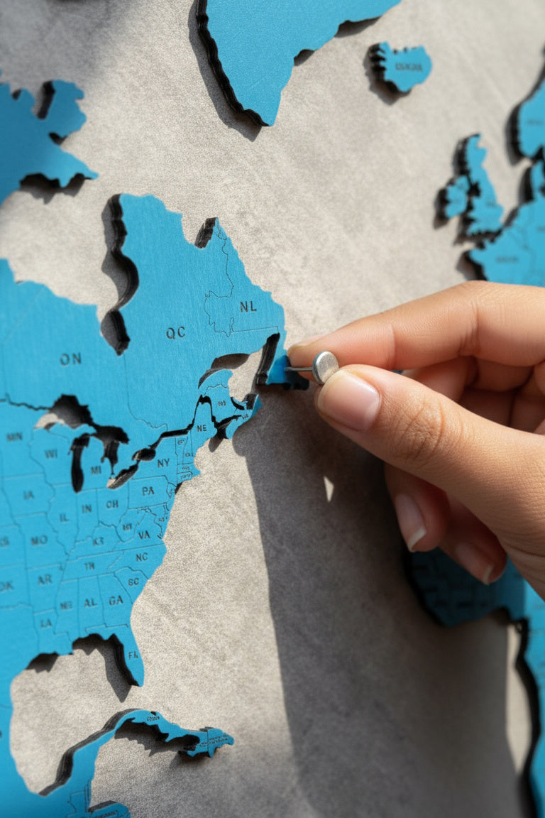Blue Monochrome World Map - Multiple Sizes