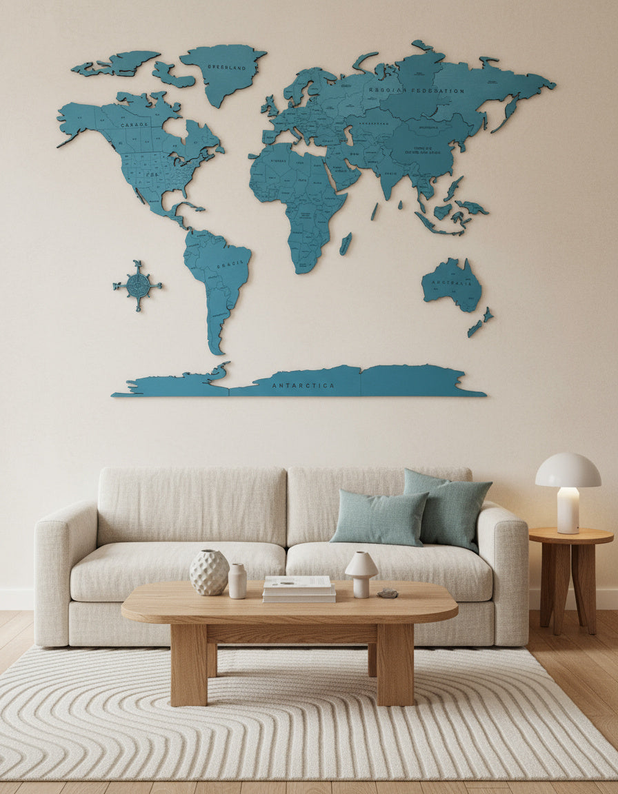 Monochrome World Map - Multiple Sizes