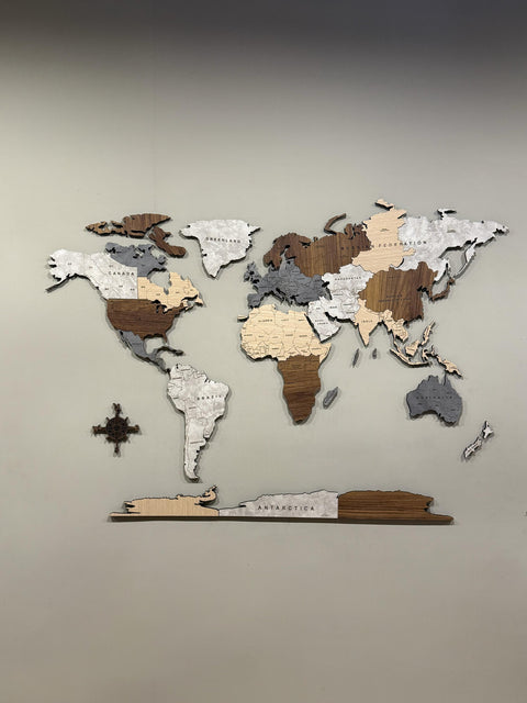Wooden World Map Wall Art 120 cms wide