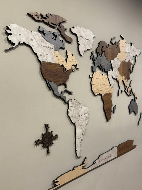 Wooden World Map Wall Art 120 cms wide