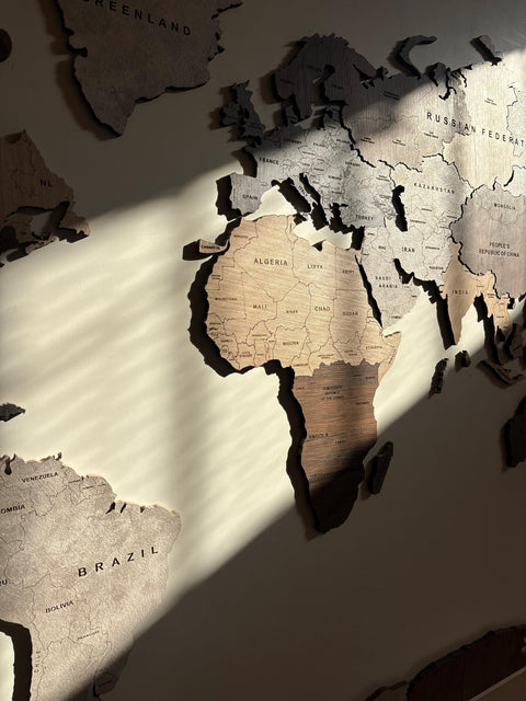 Wooden World Map Wall Art 120 cms wide