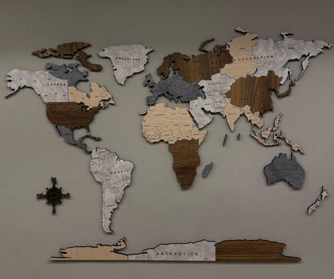 Wooden World Map Wall Art 120 cms wide
