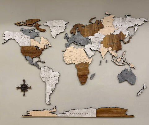 Wooden World Map For Wall 200 cms wide