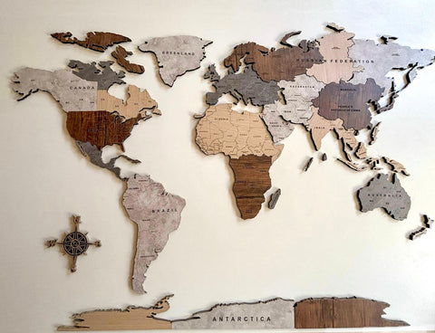 Wooden World Map For Wall 200 cms wide