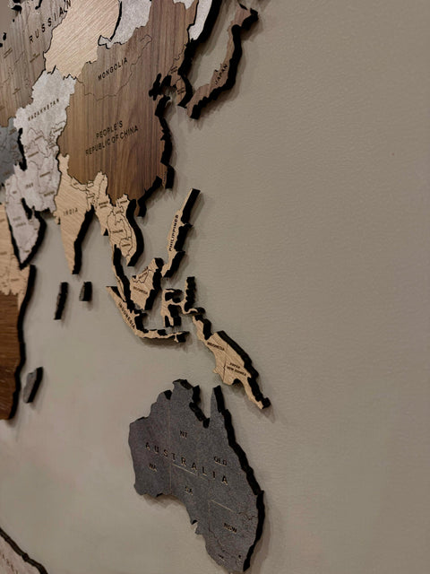 Wooden World Map For Wall 200 cms wide