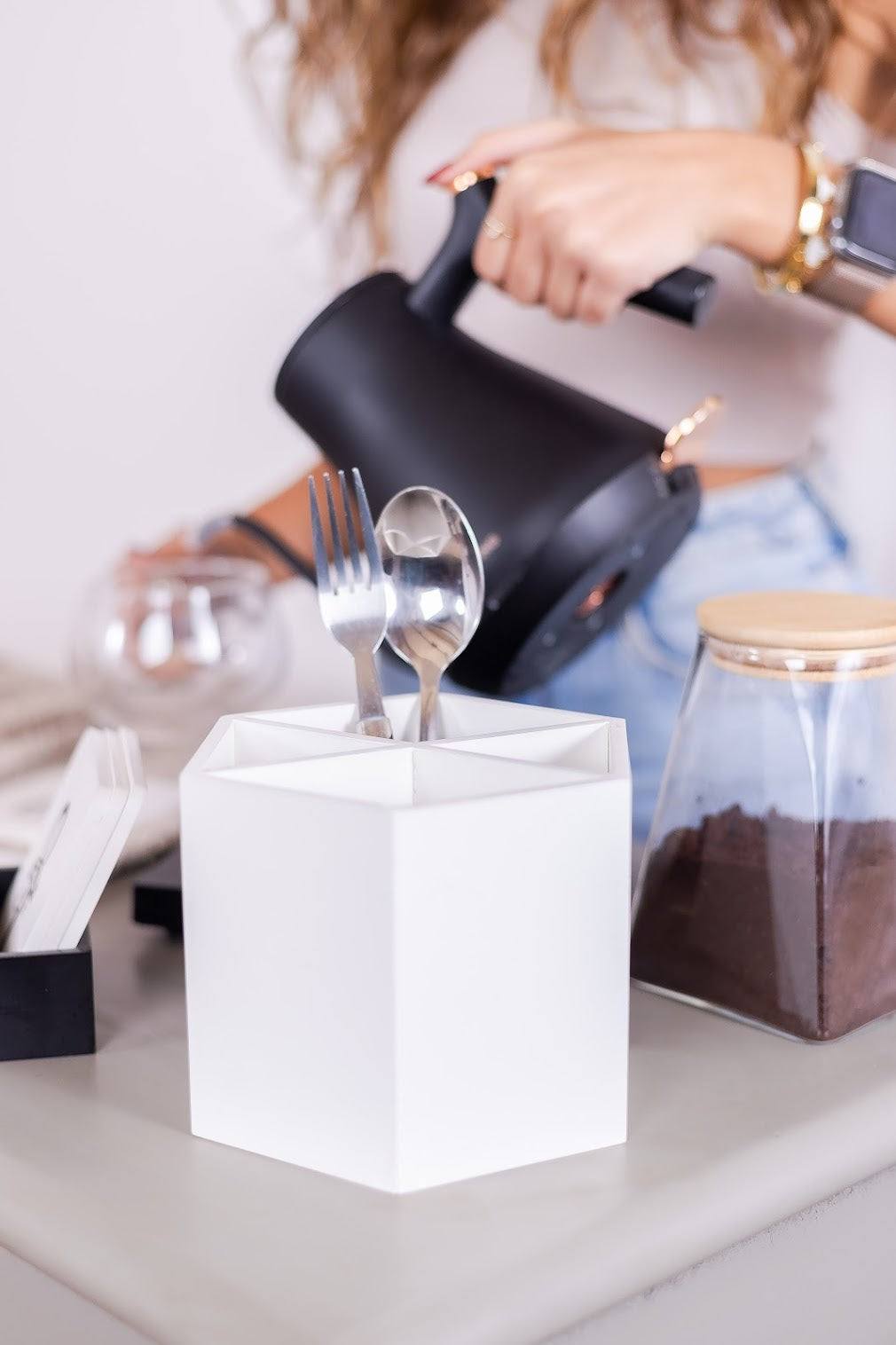 Hexagon Wooden Cutlery Holder