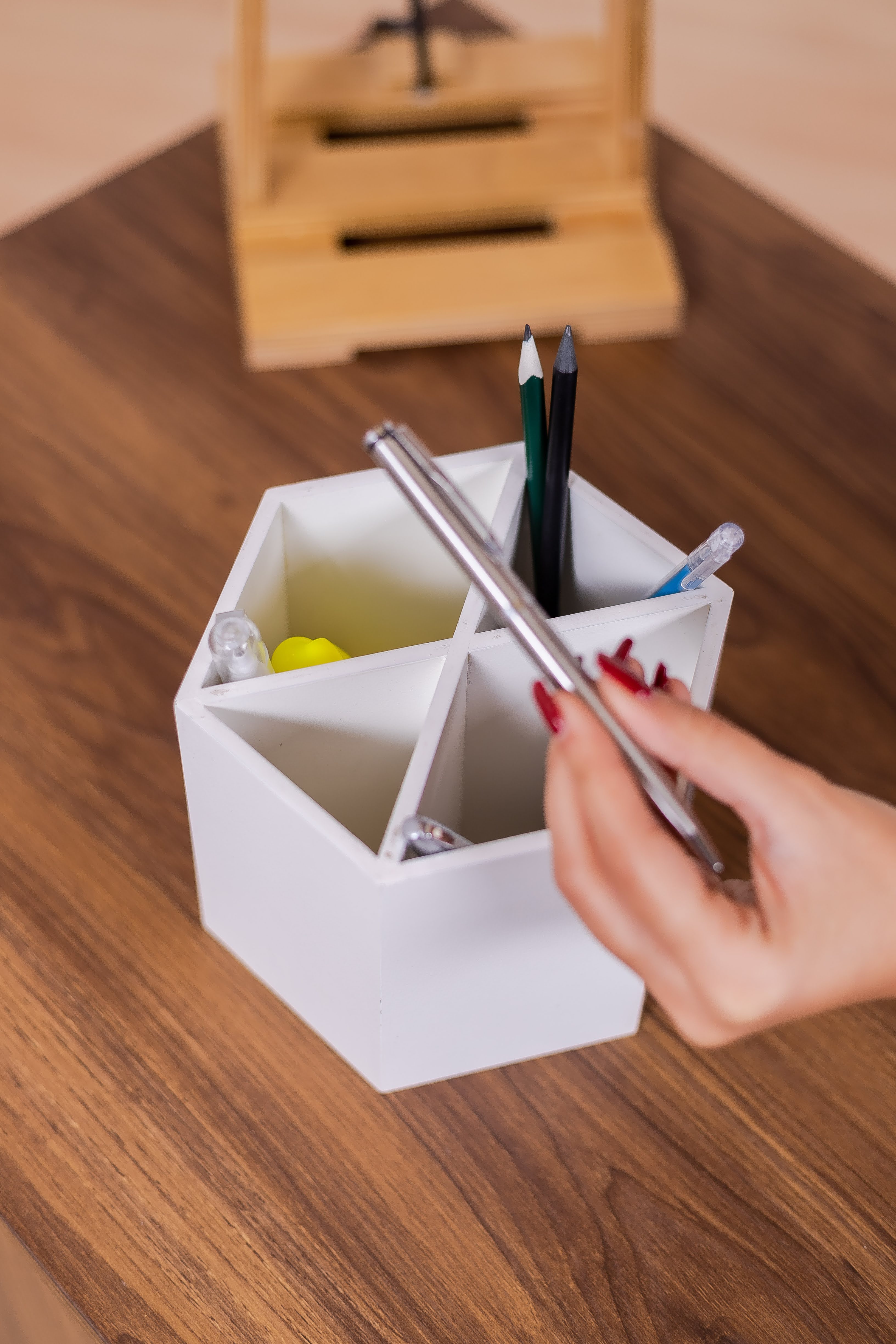 Hexagon Wooden Pen Holder