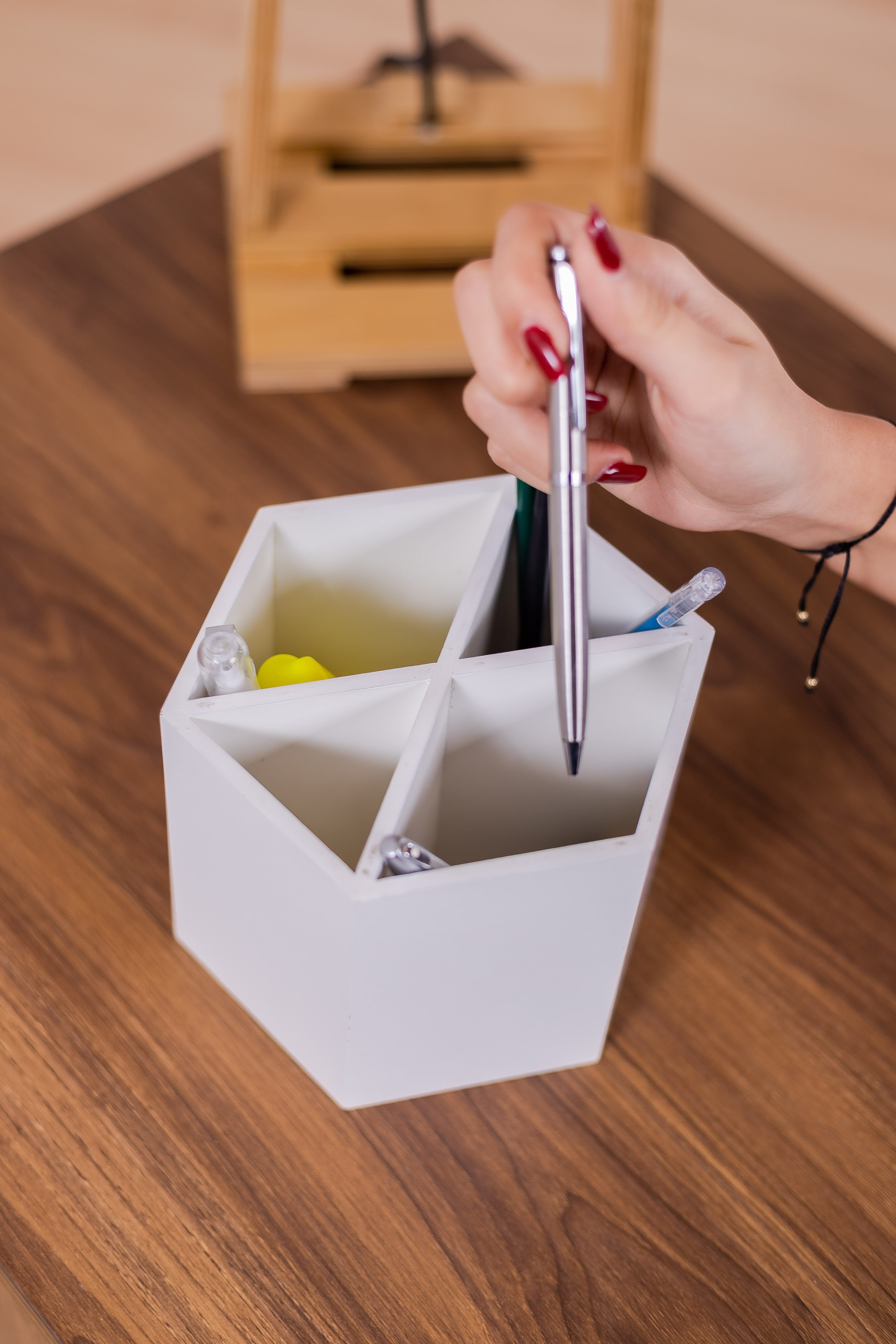 Hexagon Wooden Cutlery Holder
