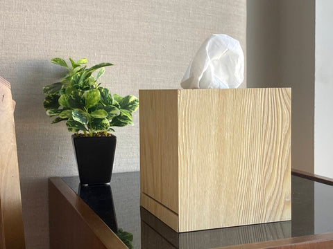 Square Tissue Box 13x14 cms - Light Oak