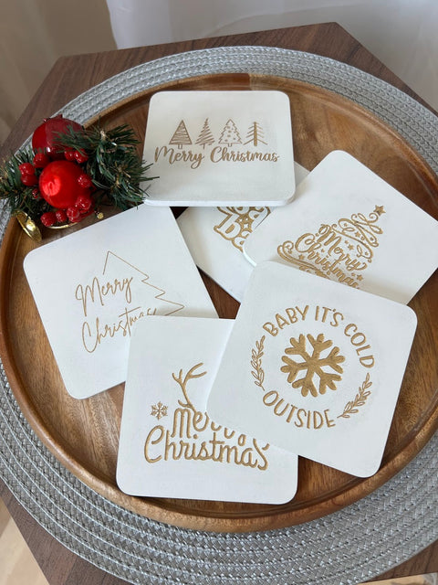 Wooden Christmas Coasters - Set of 6