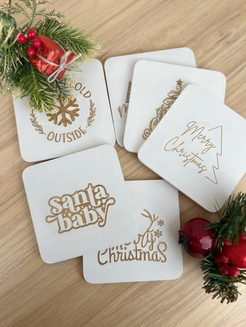 Wooden Christmas Coasters - Set of 6