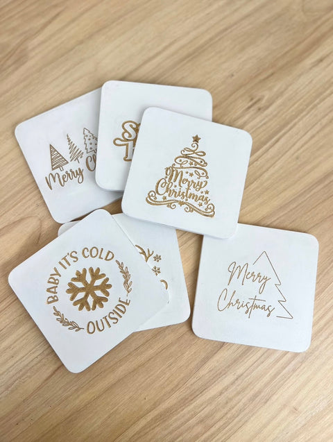 Wooden Christmas Coasters - Set of 6