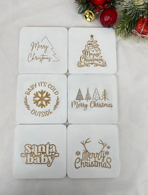 Wooden Christmas Coasters - Set of 6