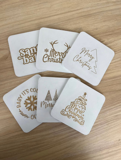 Wooden Christmas Coasters - Set of 6